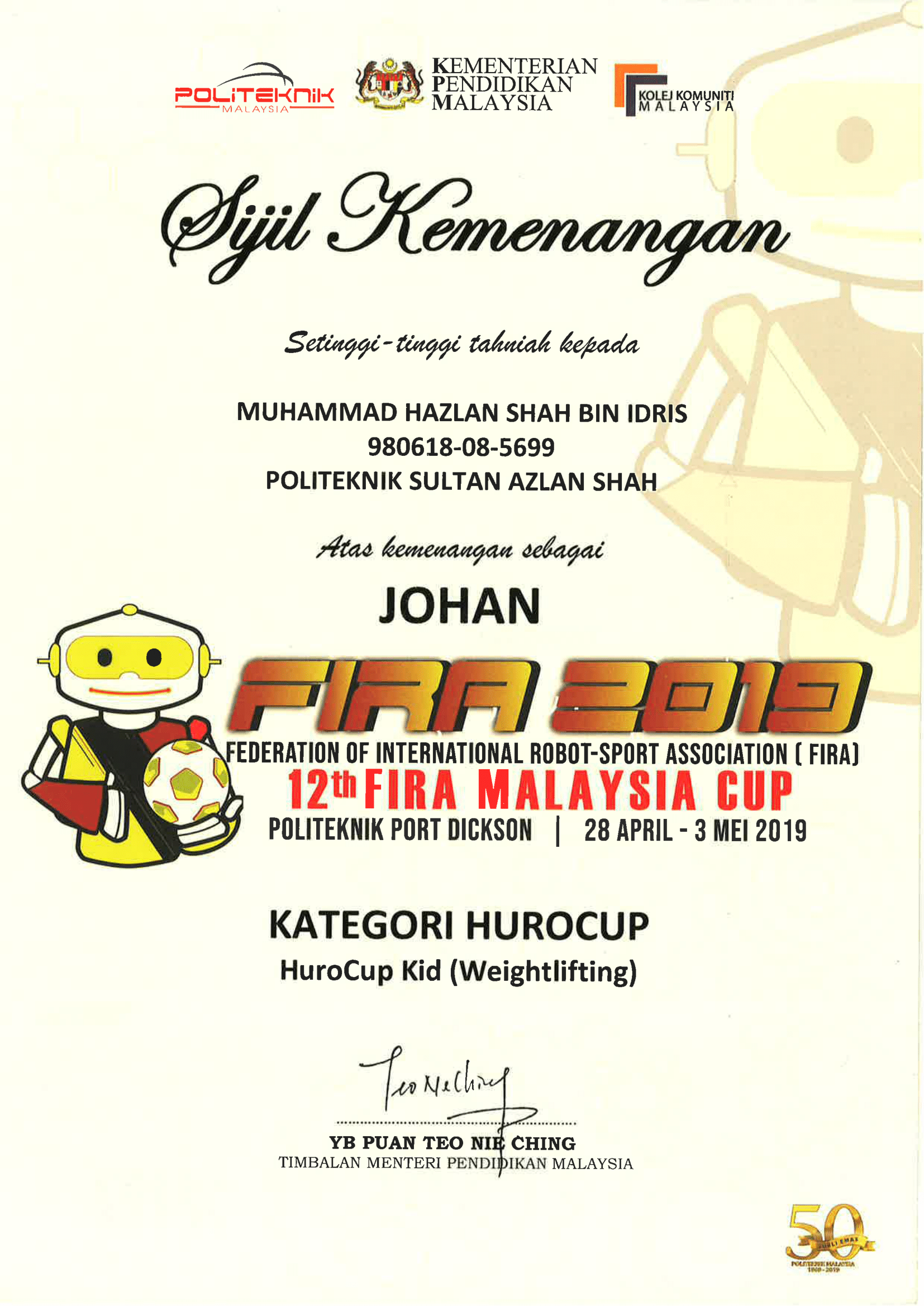 Johan 12th Fira Malaysia Cup 2019